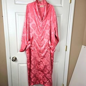 Victoria’s Secret VTG Pink Floral Satin Robe MooMoo M/L Grandma Cottagecore FLAW